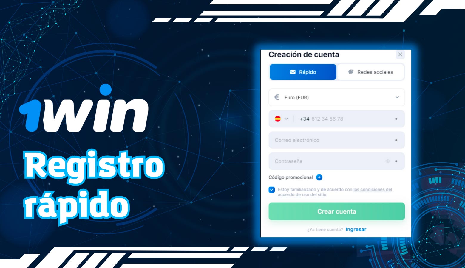 crear una cuenta de registro rápido